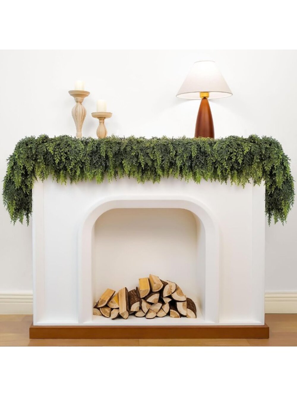 Lush 6FT Christmas Garland with 20 LED Lights & Timer - Festive Holiday Decor